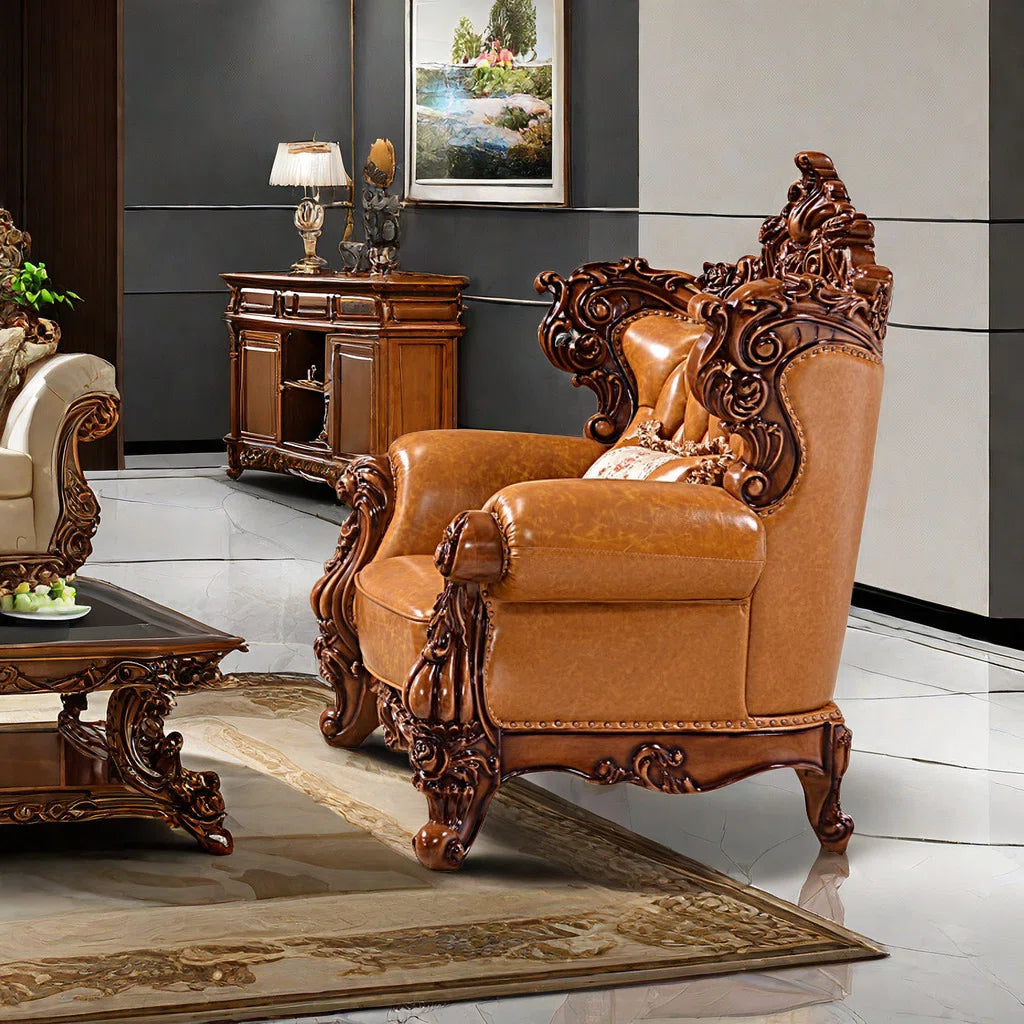 Living Room European Style Solid Wood Carving Sofa Set