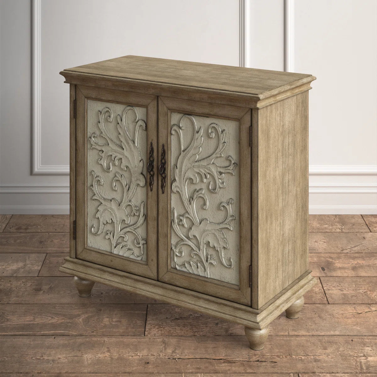 Liza 2-Door Carved Wood Storage Cabinet