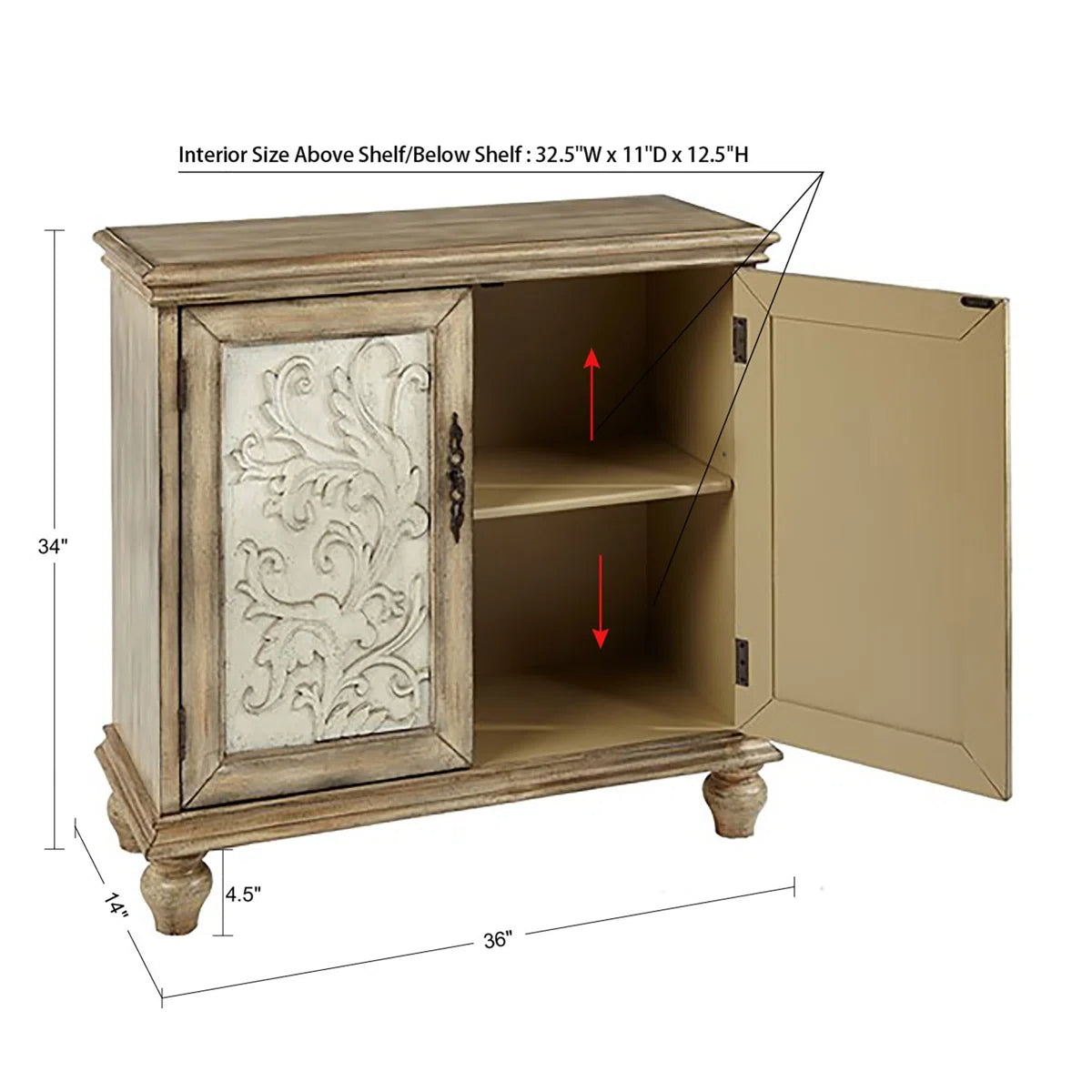 Liza 2-Door Carved Wood Storage Cabinet