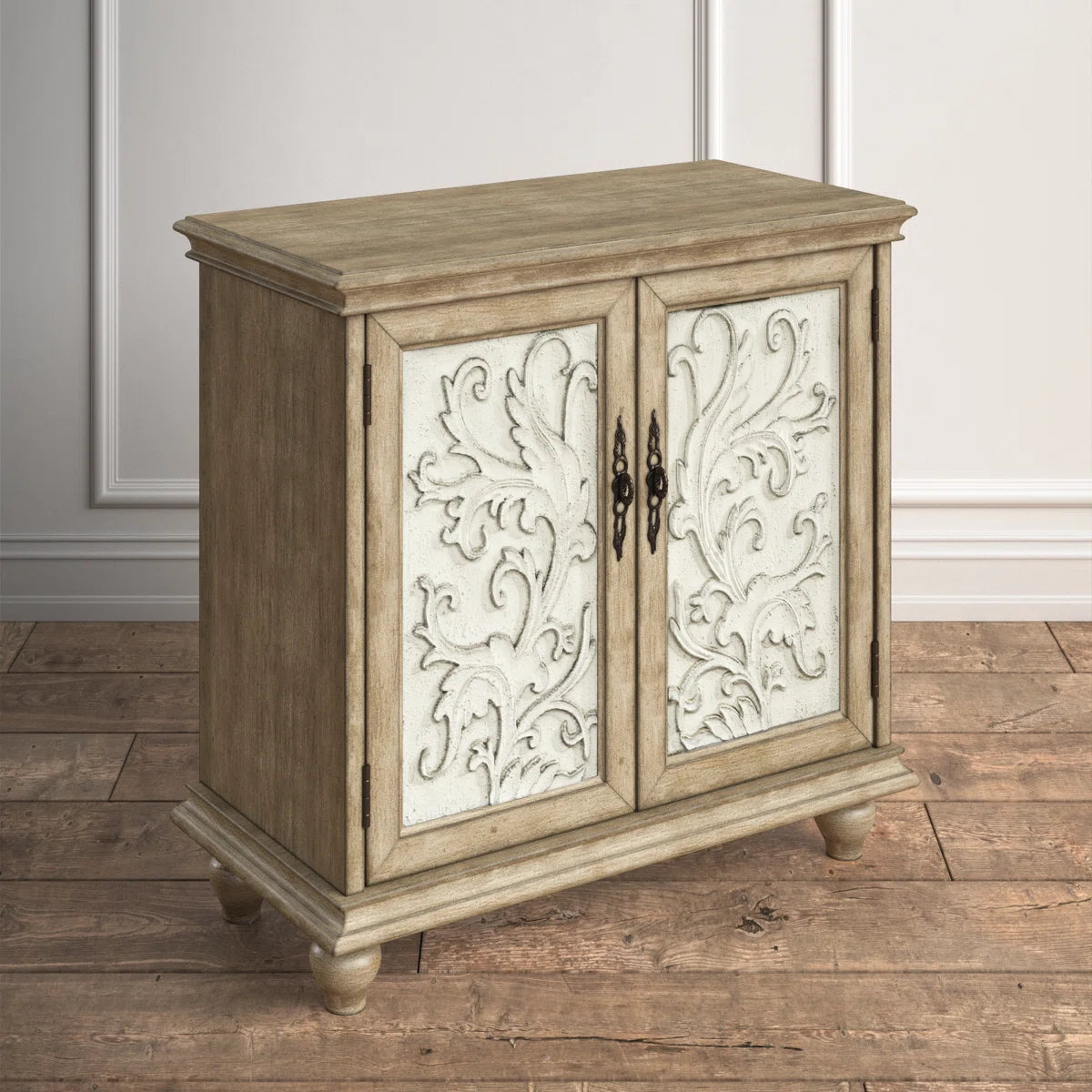 Liza 2-Door Carved Wood Storage Cabinet