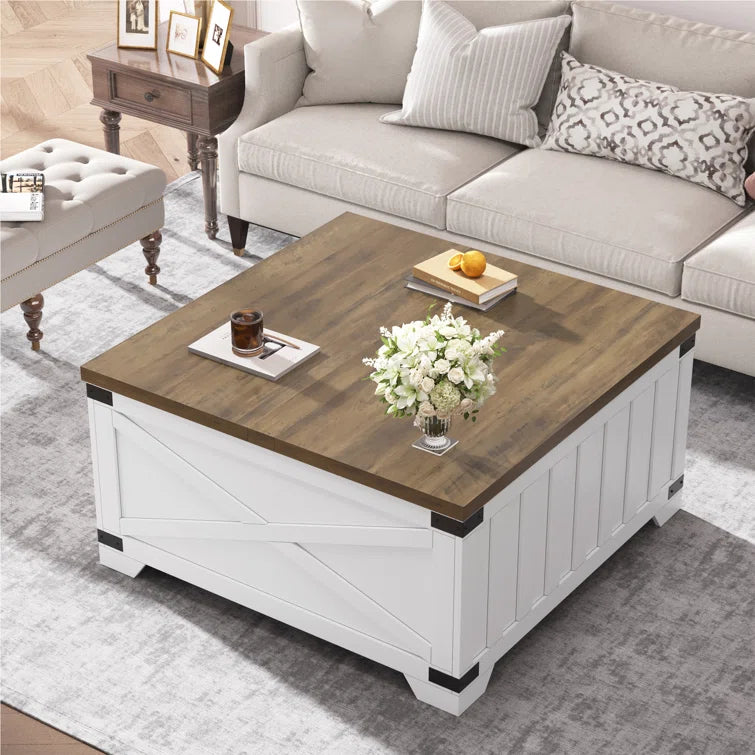 Farmhouse Square Storage Coffee Table with Hinged Lift Top OUCH CART
