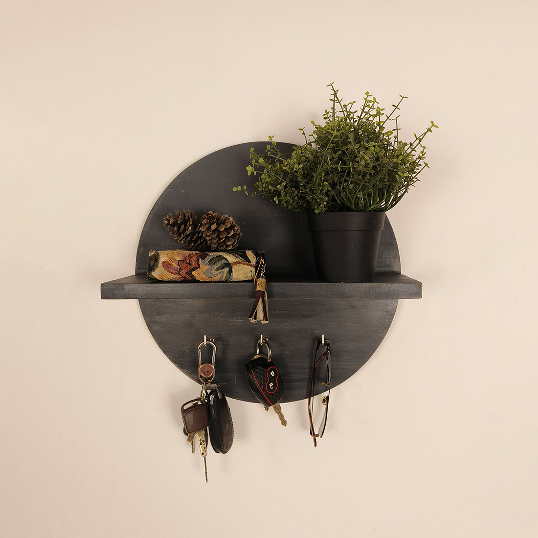 Lotus Wooden Wall Shelf Organiser with Key Holders -OUCH CART | Wall hangings
