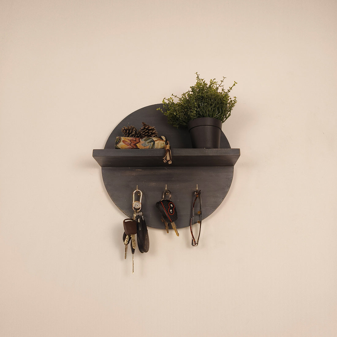 Lotus Wooden Wall Shelf Organiser with Key Holders -OUCH CART | Wall hangings