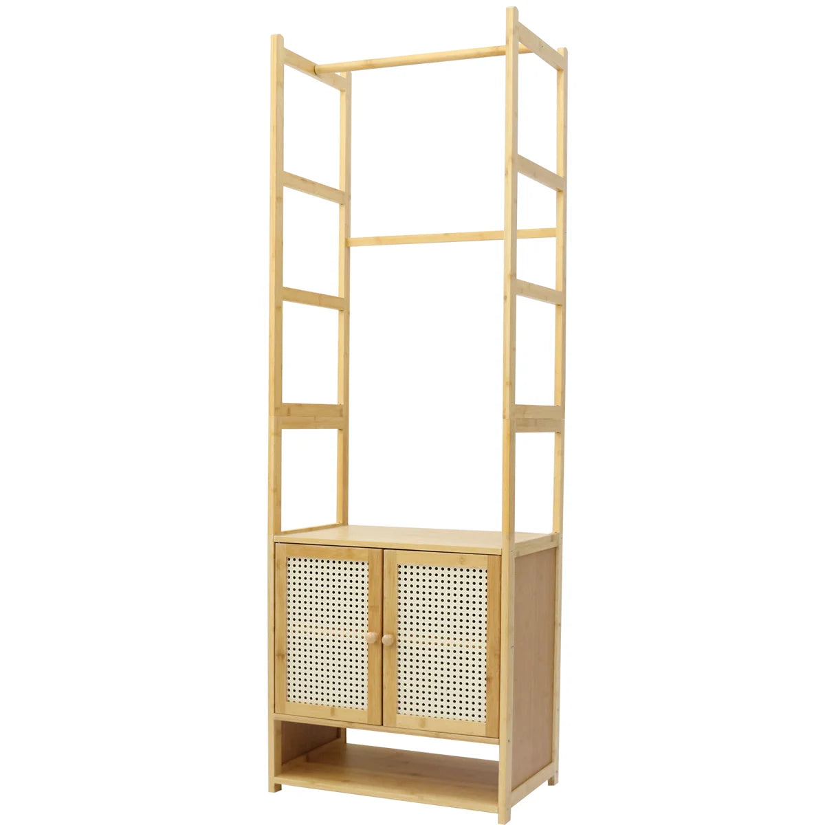 Ouch Cart Bamboo Clothes Storage Rack | Wooden Wardrobe Stand with Shelves & Hanging Rod