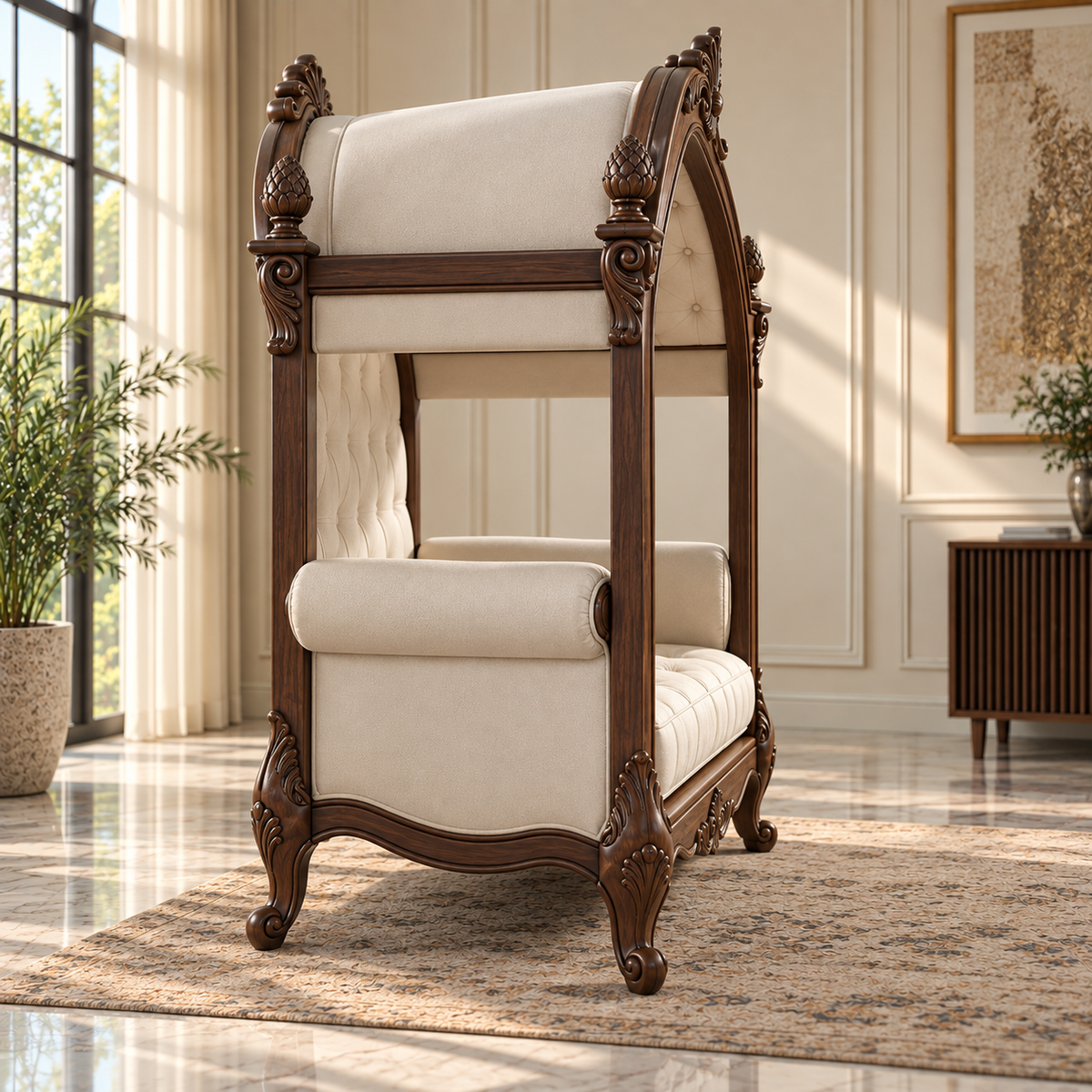 Luxury Wooden Canopy Chair with Cream Upholstery OUCH CART