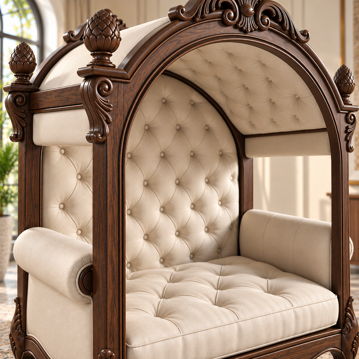 Luxury Wooden Canopy Chair with Cream Upholstery OUCH CART