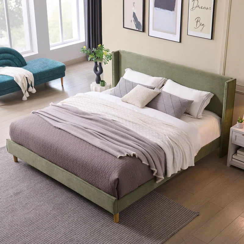 Luxury Corduroy Upholstered Bed - Modern Wingback Design,No Box Spring Needed, Noise-Free OUCH CART