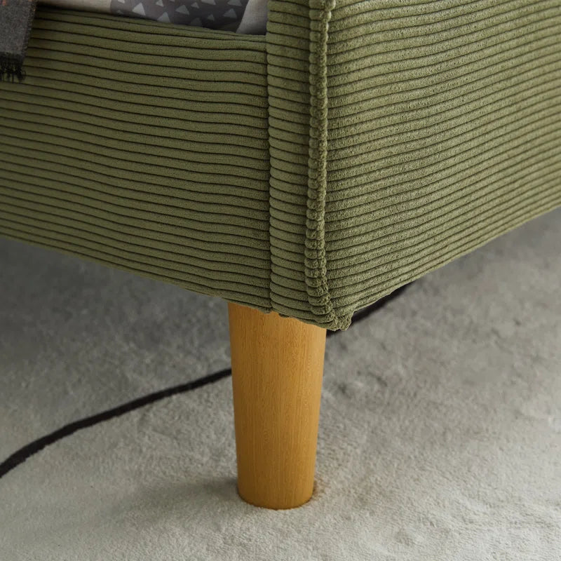 Luxury Corduroy Upholstered Bed - Modern Wingback Design,No Box Spring Needed, Noise-Free