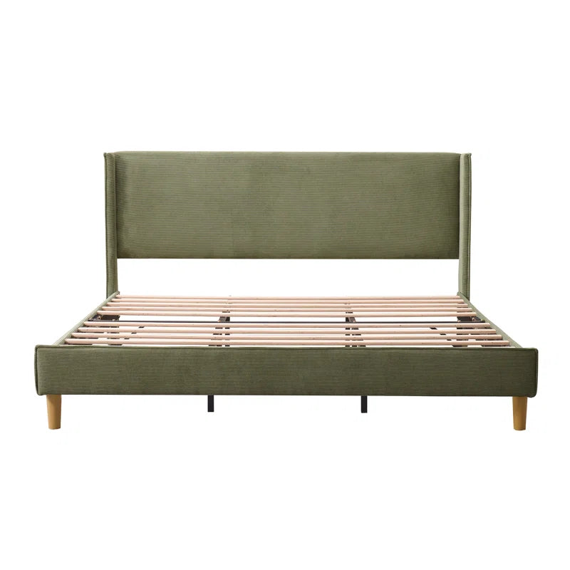 Luxury Corduroy Upholstered Bed - Modern Wingback Design,No Box Spring Needed, Noise-Free