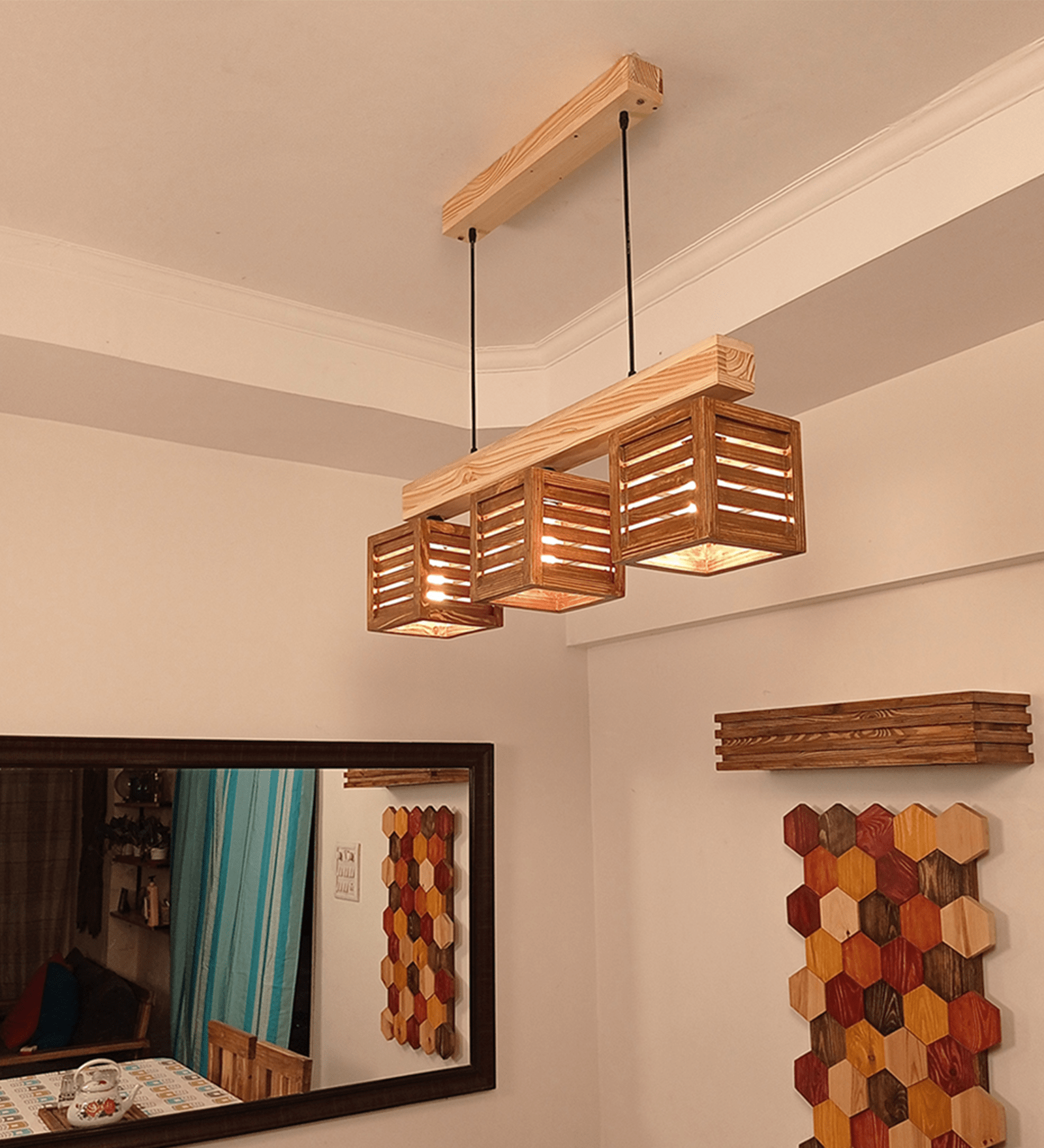 Lyon Brown & Beige Wooden Series Hanging Lamp (BULB NOT INCLUDED)