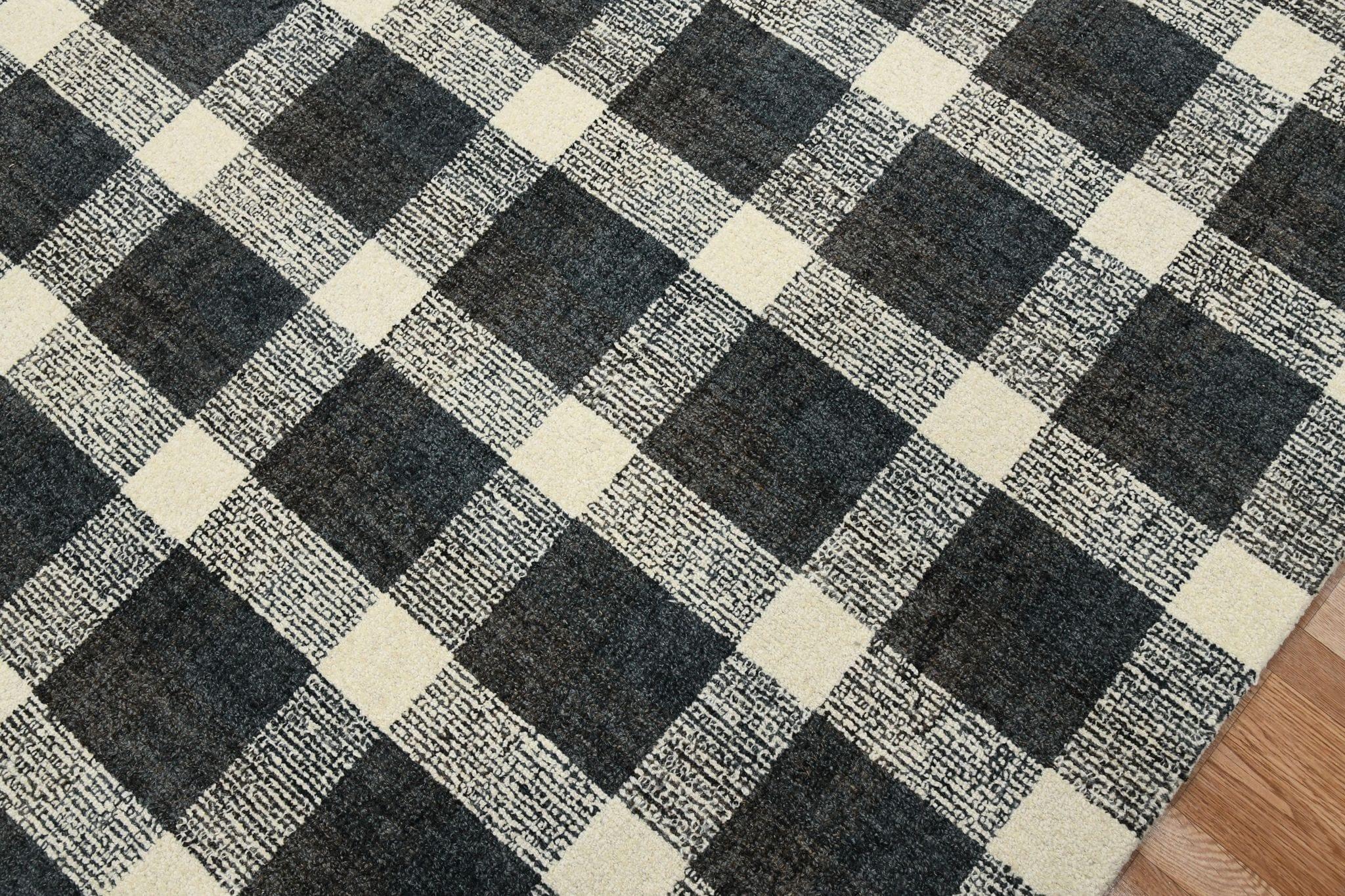 Charcoal Wool Tartan 8X10 Feet Hand-Tufted Carpet Rug - Ouch Cart