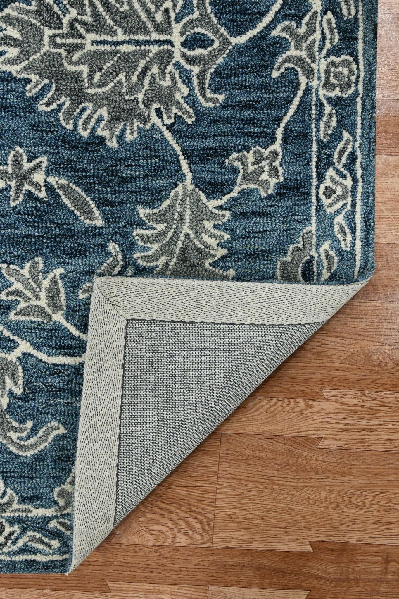 Navy Wool Romania 5x8 Feet Hand-Tufted Carpet - Rug - Ouch Cart