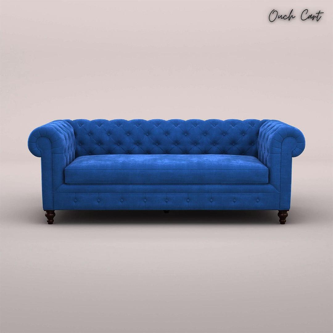 MAHARAJA FABRIC 3 SEATER SOFA (VELVET, ROYAL BLUE) - Ouch Cart