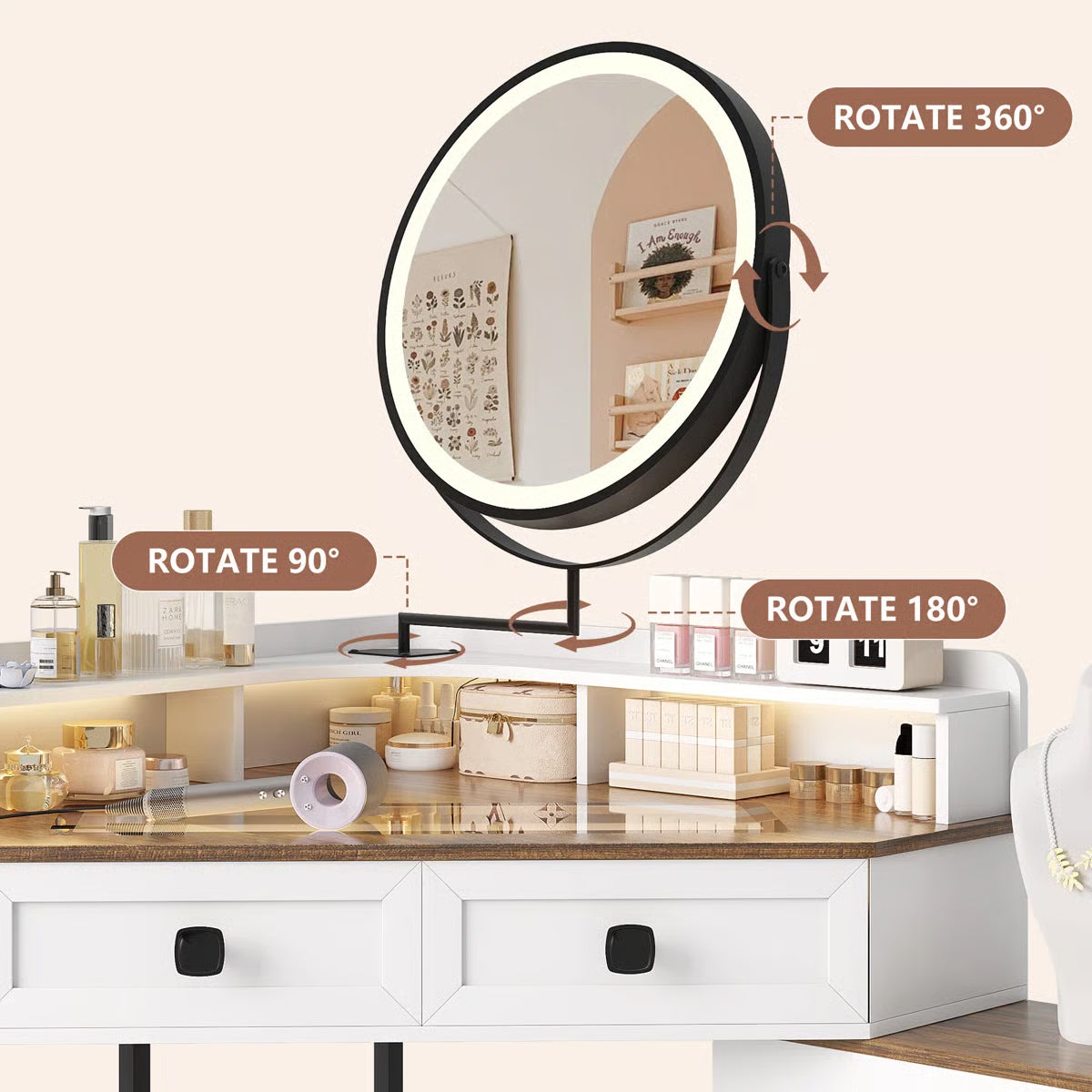 Machalik Corner Vanity Table with Mirror for Makeup and Organization