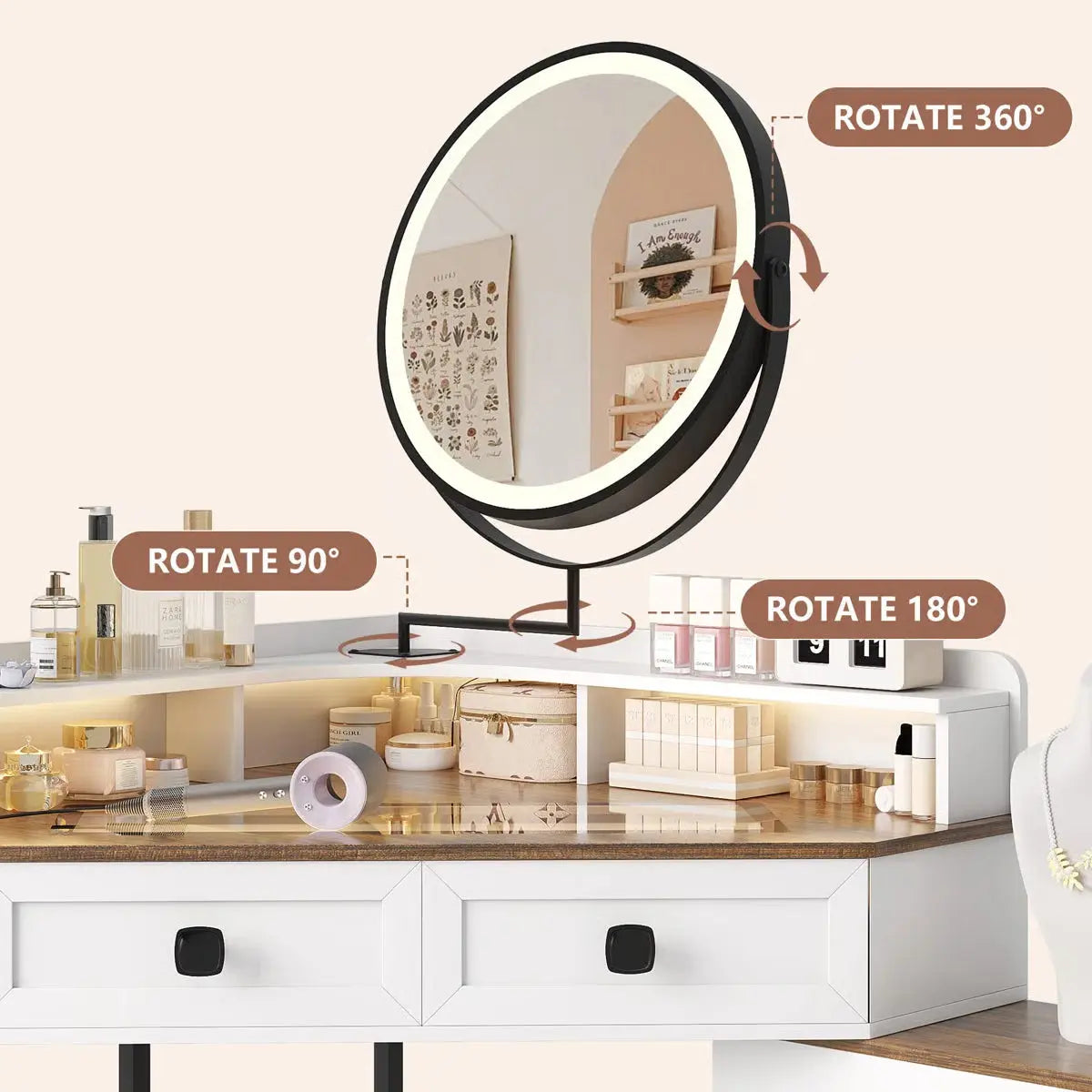 Machalik Corner Vanity Table with Mirror for Makeup and Organization