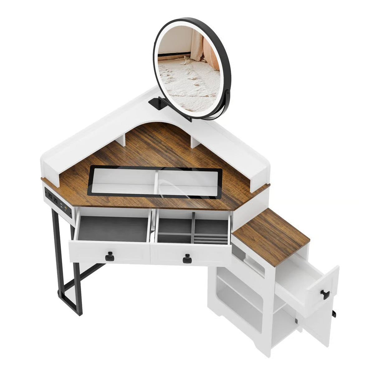 Machalik Corner Vanity Table with Mirror for Makeup and Organization