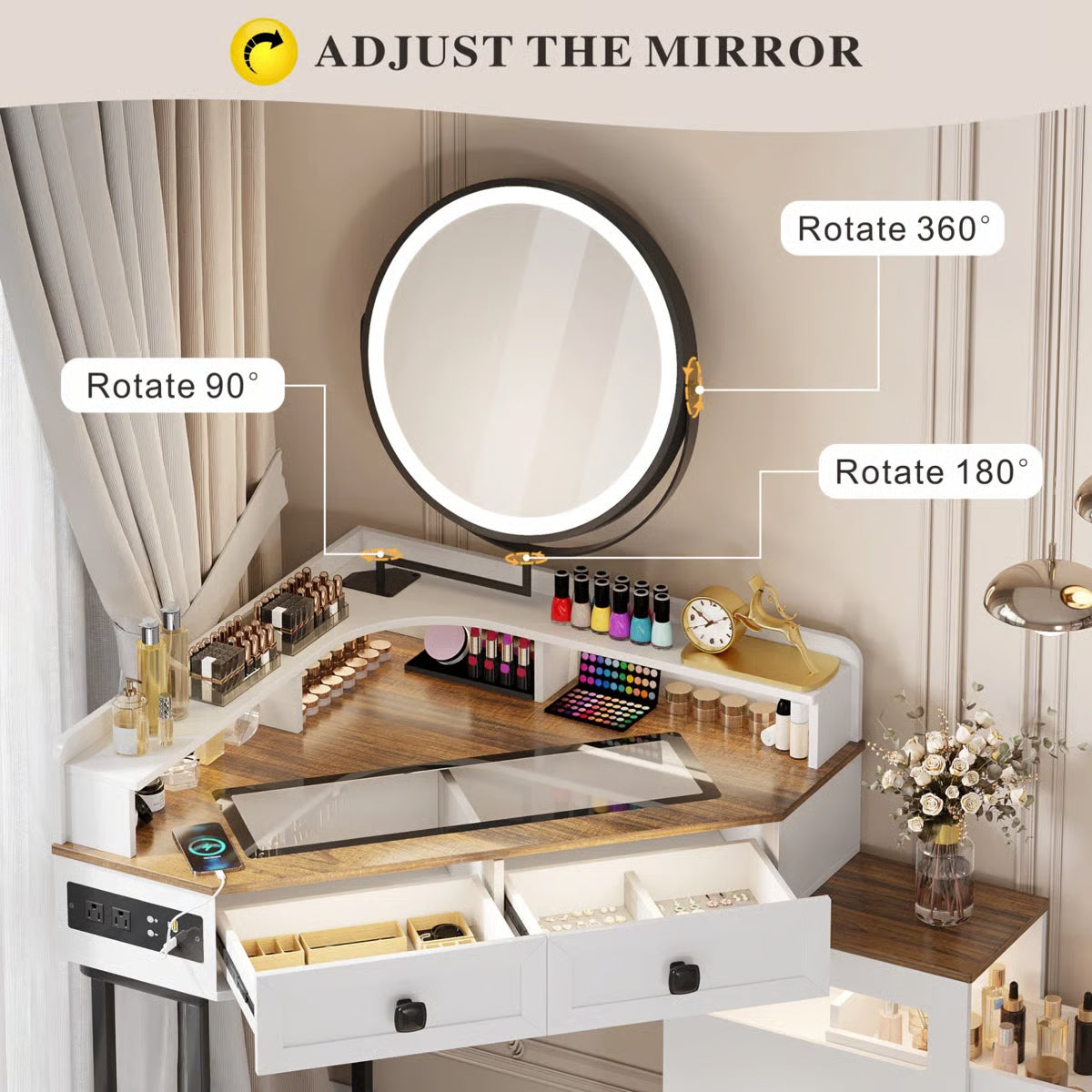 Machalik Corner Vanity Table with Mirror for Makeup and Organization