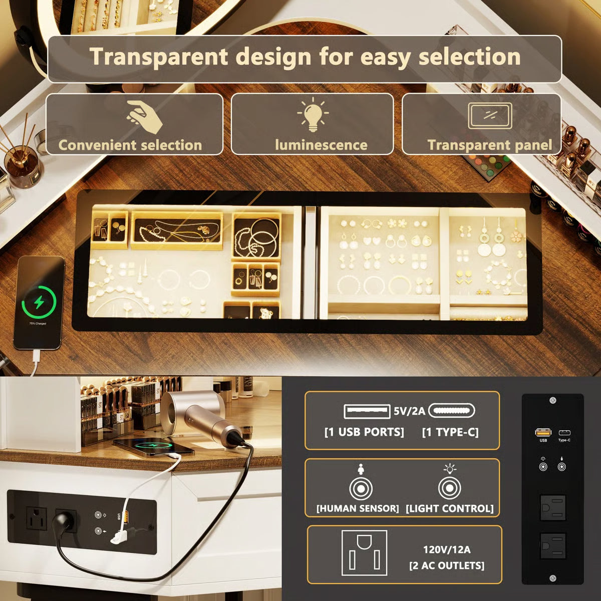 Machalik Corner Vanity Table with Mirror for Makeup and Organization