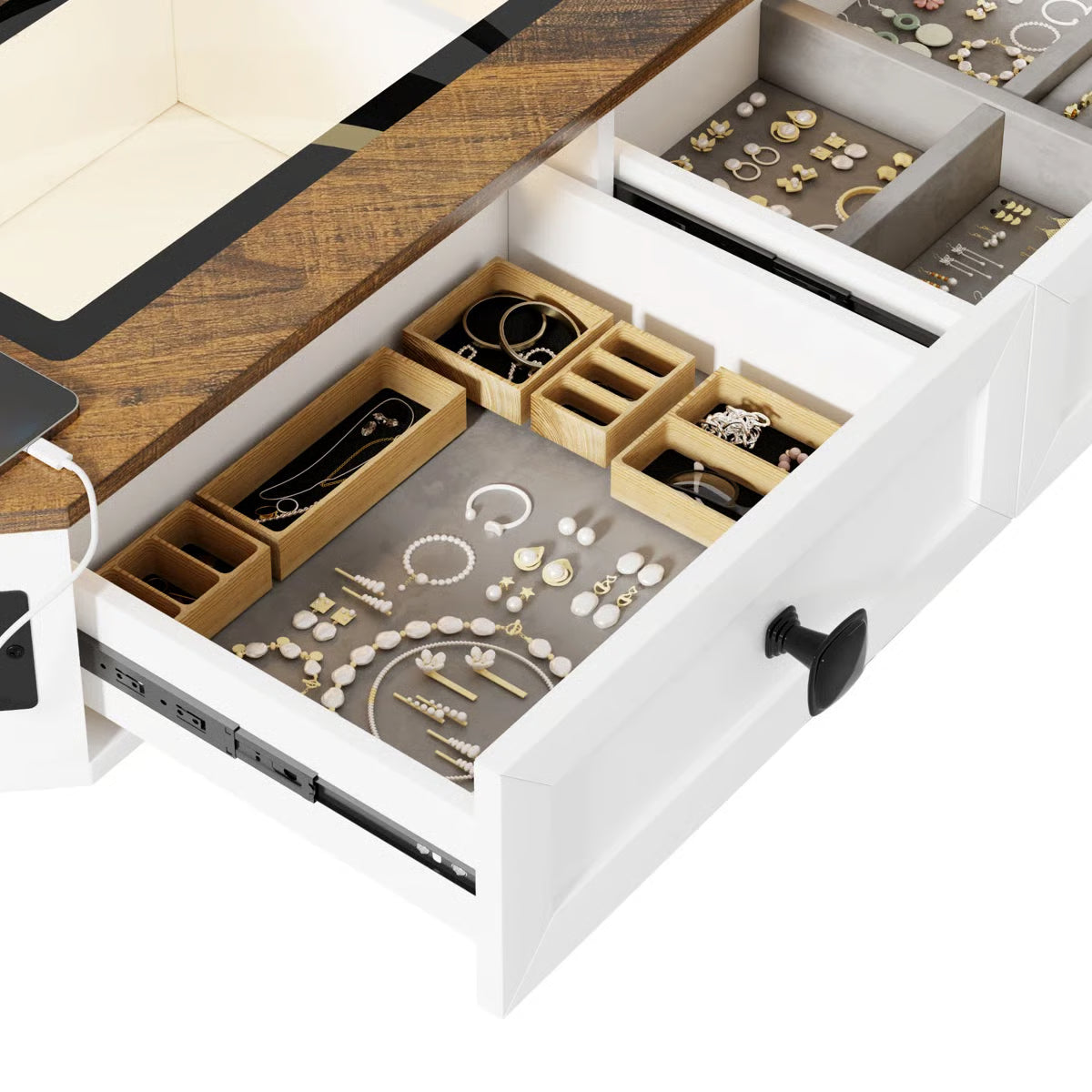 Machalik Corner Vanity Table with Mirror for Makeup and Organization