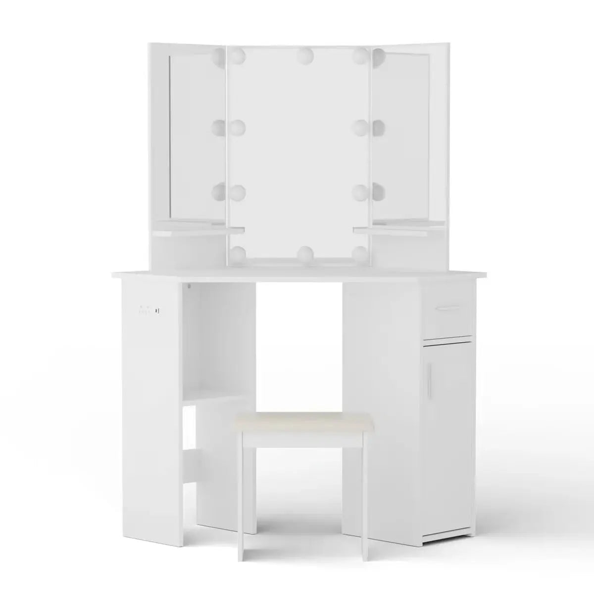 Modern Makarama Corner Makeup Desk – Vanity & Charging Station