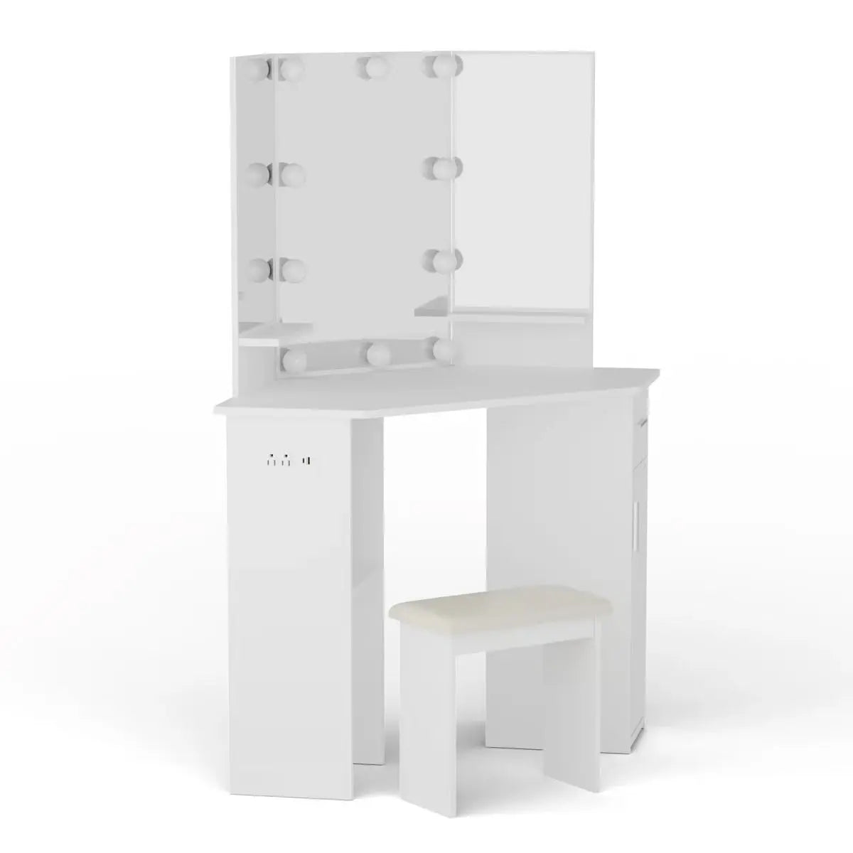 Modern Makarama Corner Makeup Desk – Vanity with LED Mirror & Charging Station-OUCH CART |Dressing table