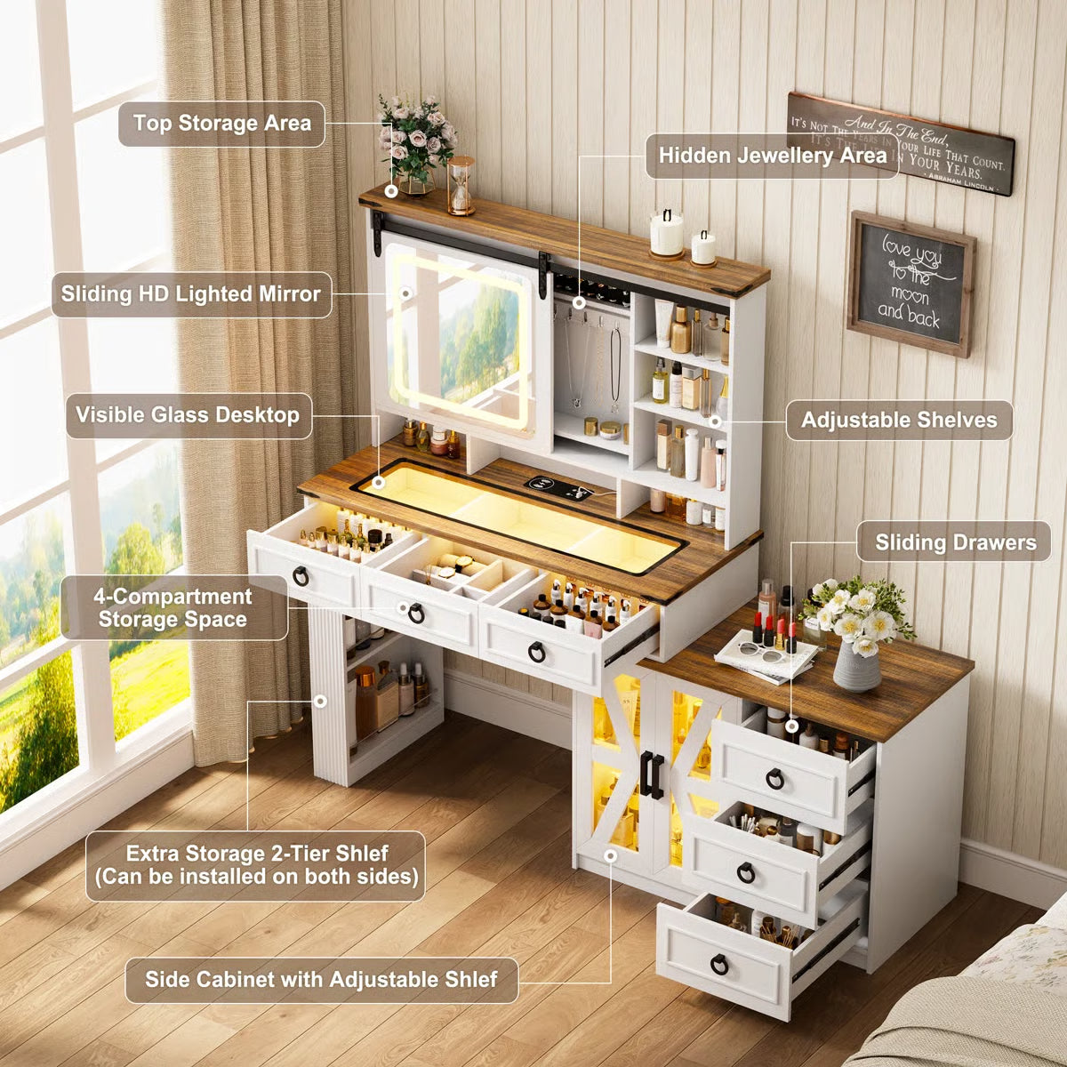 Makeup Vanity Desk for Bedroom with Storage, Mirror - OUCH CART | Dressing table