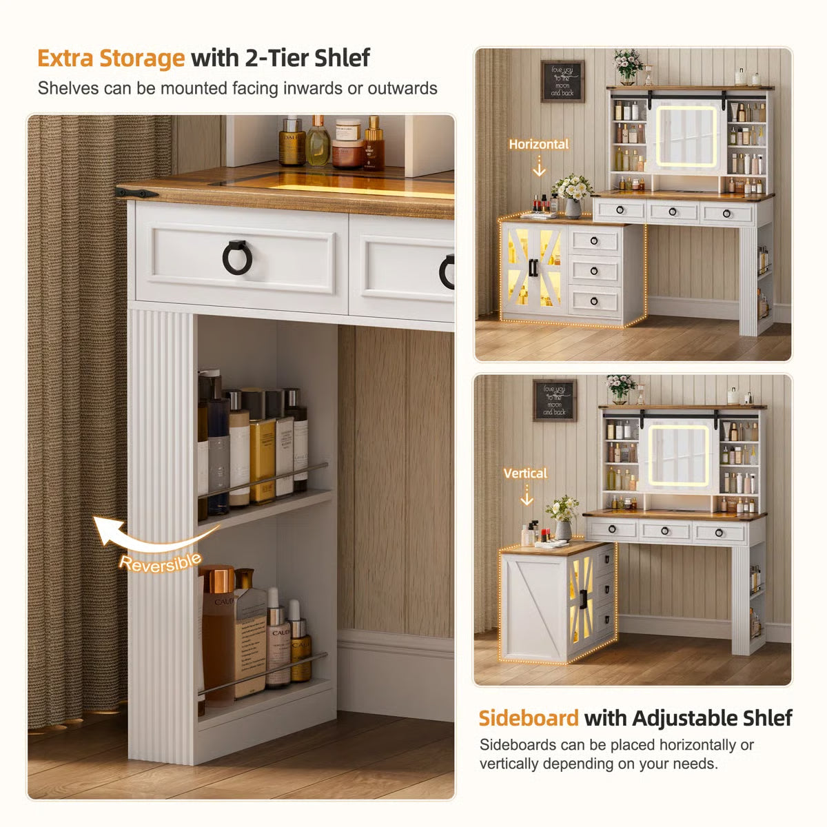 Makeup Vanity Desk for Bedroom with Storage, Mirror