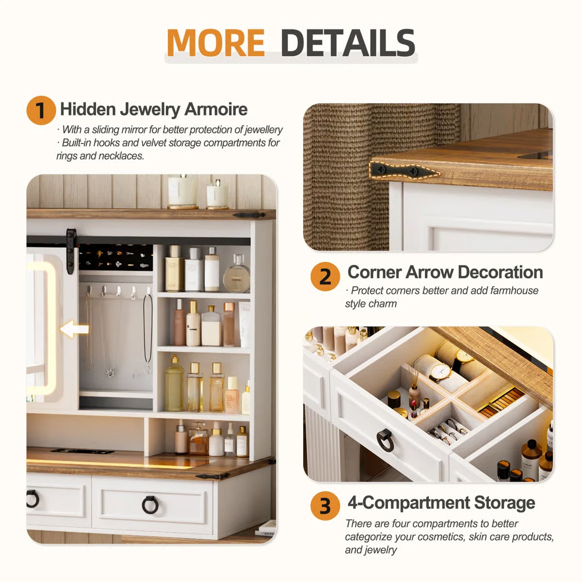 Makeup Vanity Desk for Bedroom with Storage, Mirror