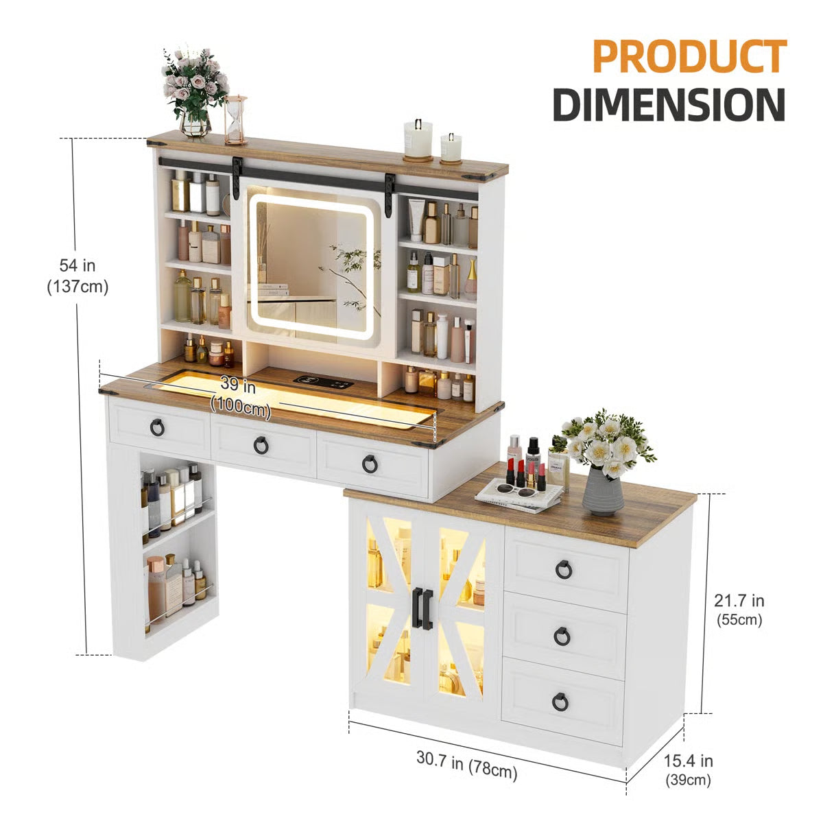 Makeup Vanity Desk for Bedroom with Storage, Mirror