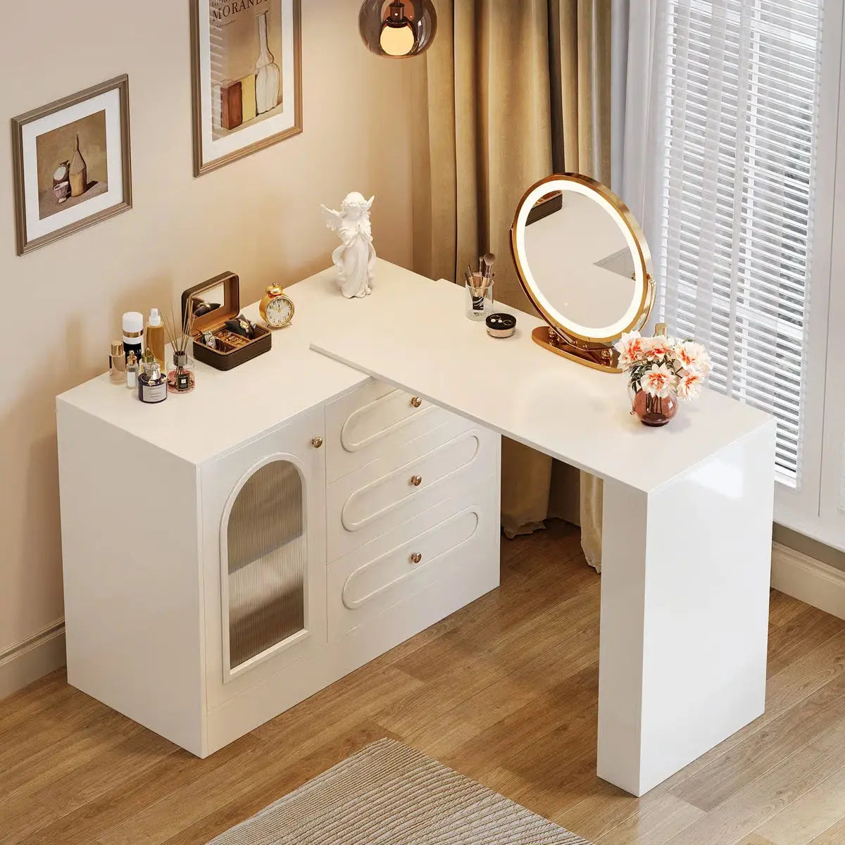 White Makeup Vanity Desk Modern Dressing Table With Reversible white-makeup-vanity-desk-modern-dressing-table-with-reversible