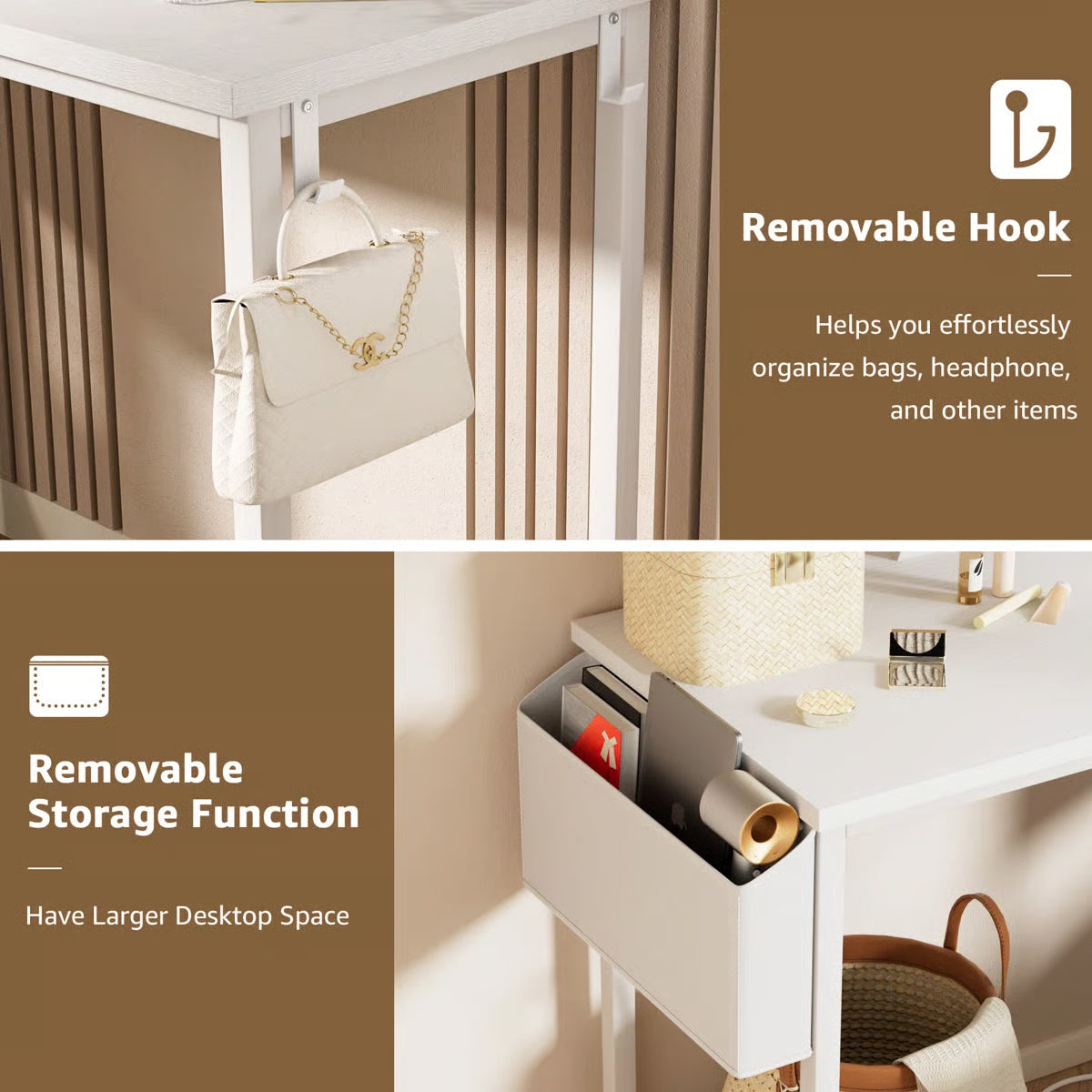 Small Makeup Vanity Desk Set with Chair Mirror, & Built-In Power Outlets