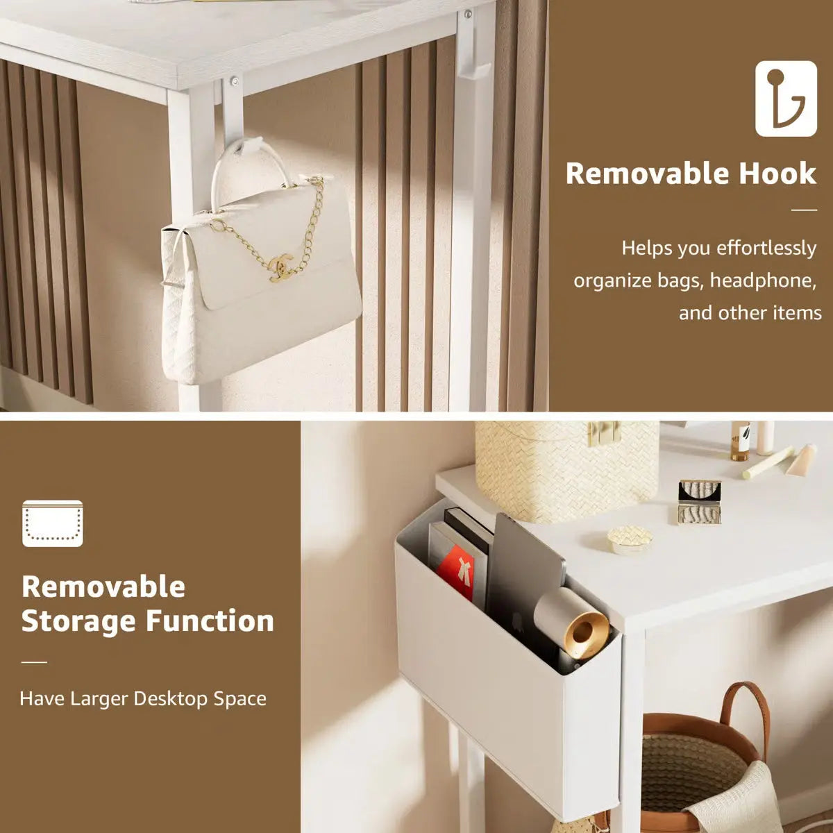 Small Makeup Vanity Desk Set with Chair Mirror, & Built-In Power Outlets