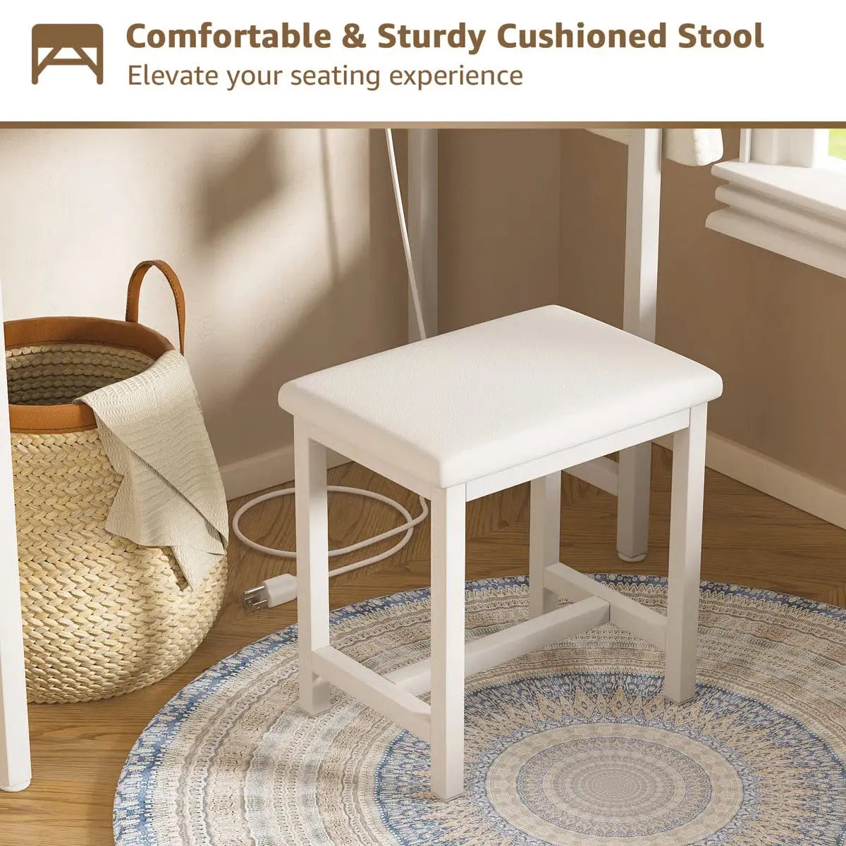 Small Makeup Vanity Desk Set with Chair Mirror, & Built-In Power Outlets