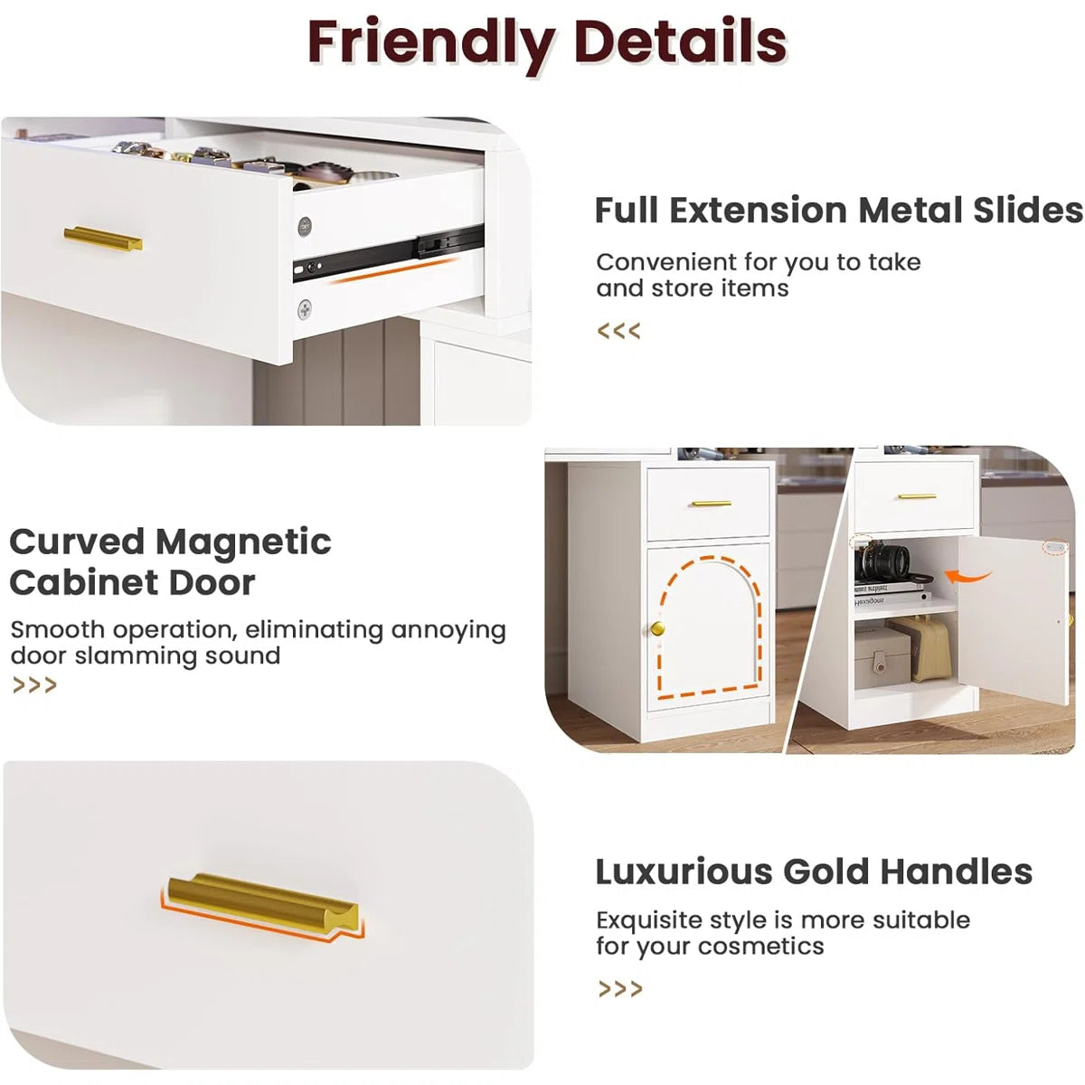 White 49.8" Makeup Vanity Desk RGB Cabinet, 7 Drawers, Storage Shelves, Side Cabinet OUCH CART