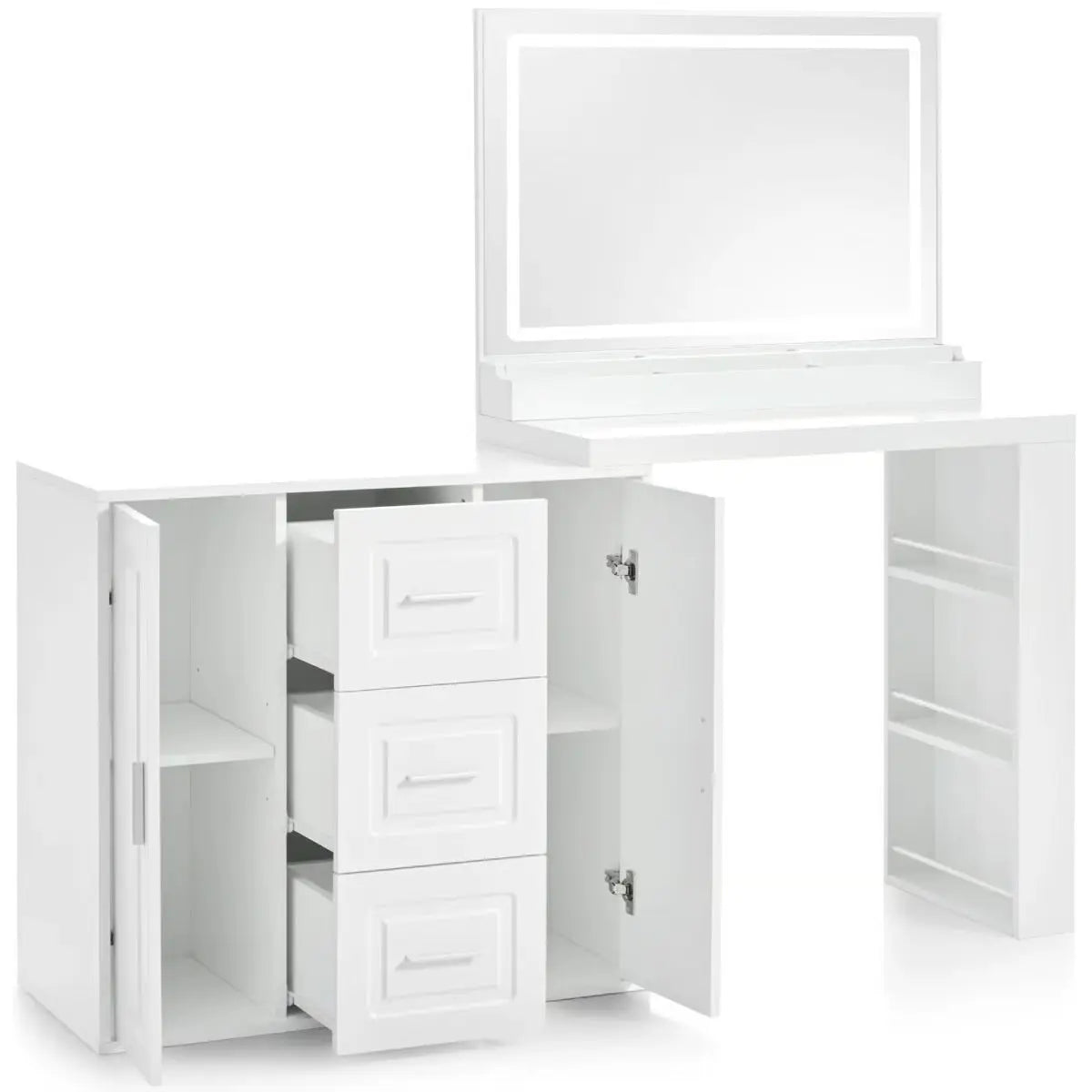 Dressing Table with Mirror & Lights – Makeup Vanity Desk with 3 Drawers & 2 Cabinets-OUCH CART |Dressing table