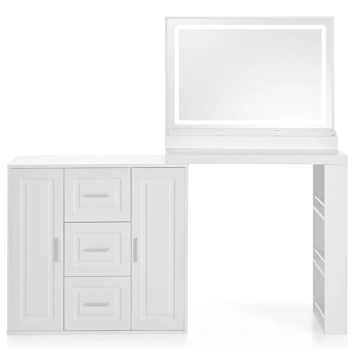 Dressing Table with Mirror & Lights – Makeup Vanity Desk with 3 Drawers & 2 Cabinets