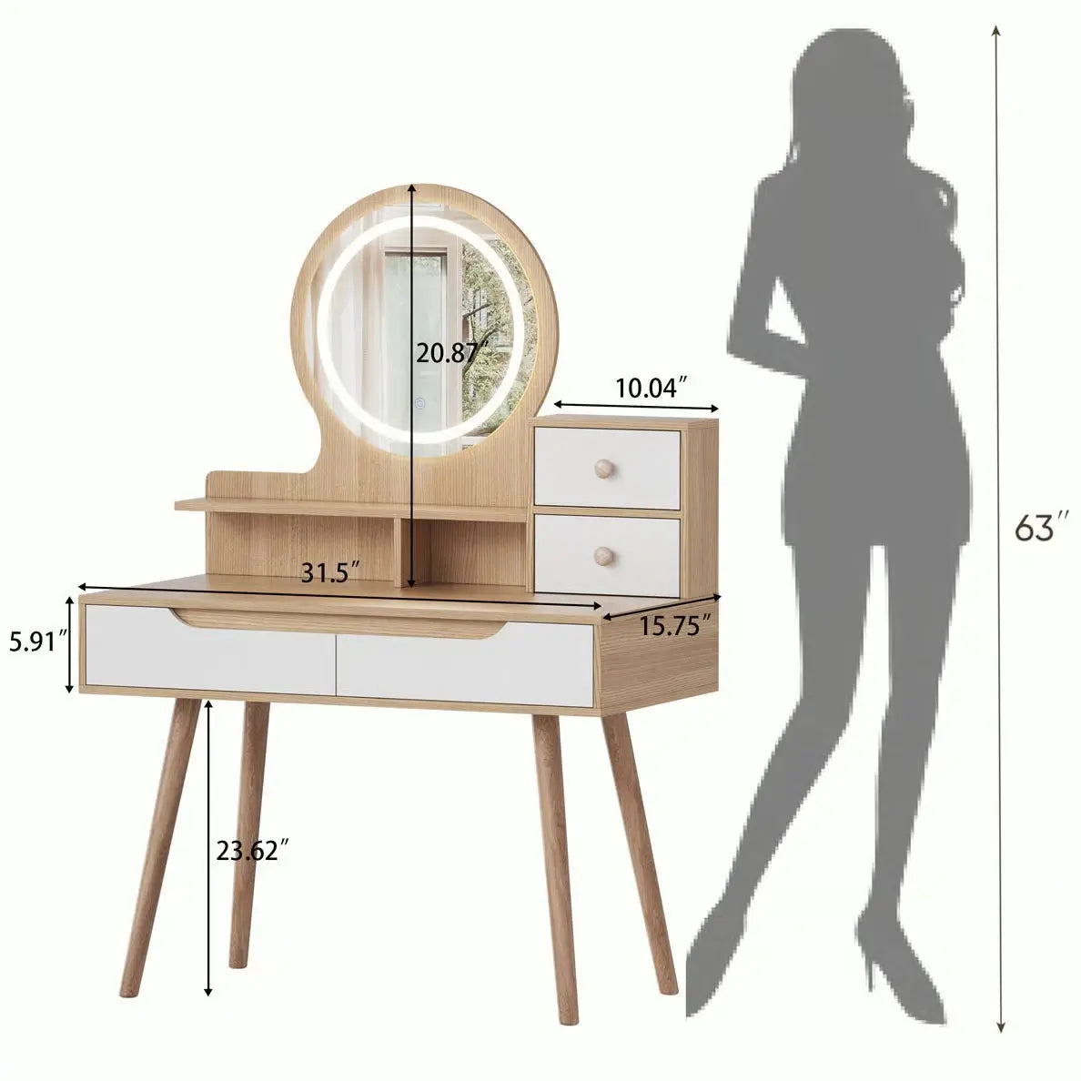 Makeup Vanity Desk – 4 Drawers & 3 Shelves