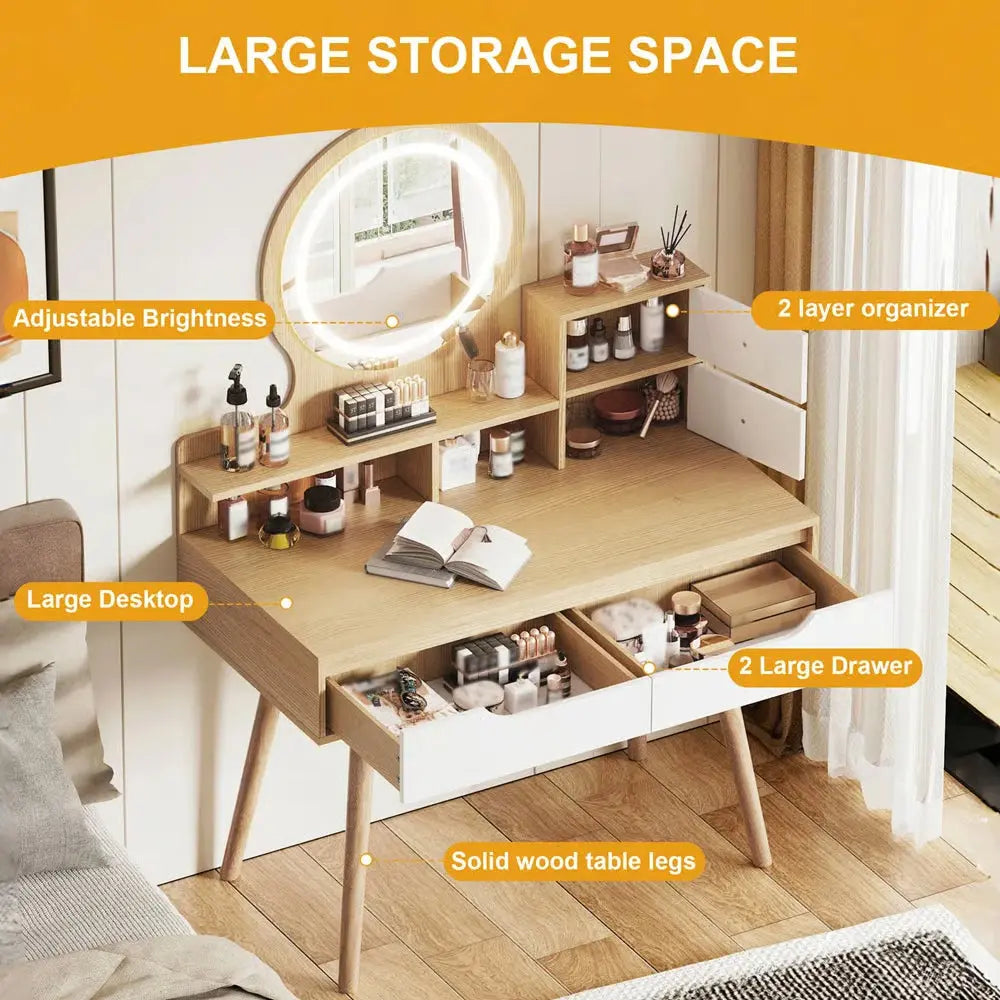 Makeup Vanity Desk – 4 Drawers & 3 Shelves