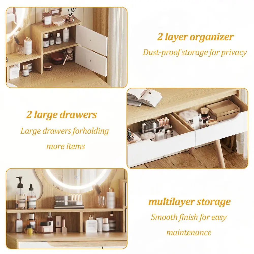 LED Lighted Makeup Vanity Desk – 3 Adjustable Mirrors, 4 Drawers & 3 Shelves-OUCH CART |Dressing table