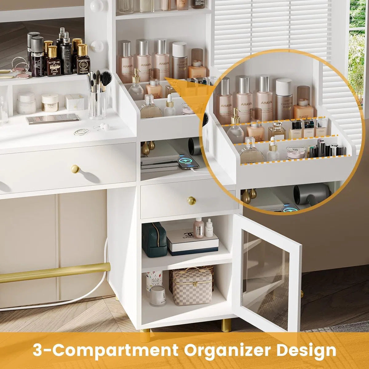 White Lighted Makeup Vanity Desk with 3 Adjustable Light Modes OUCH CART