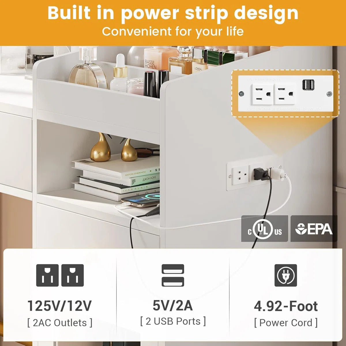 White Lighted Makeup Vanity Desk with 3 Adjustable Light Modes