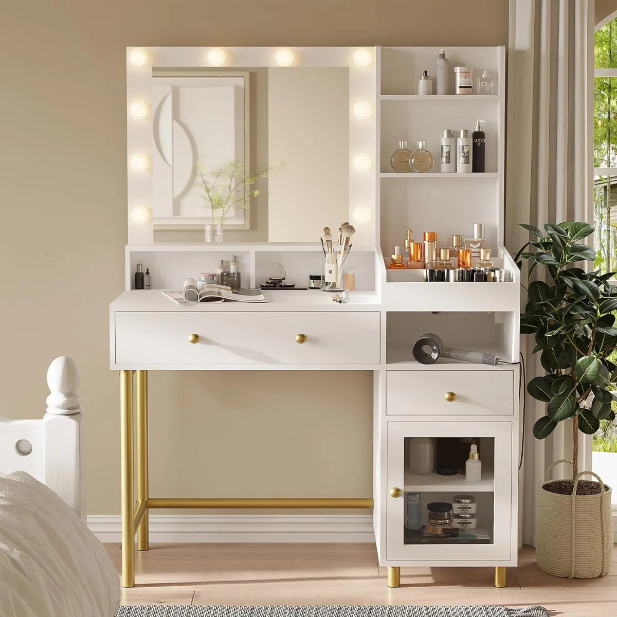 White Lighted Makeup Vanity Desk with 3 Adjustable Light Modes OUCH CART