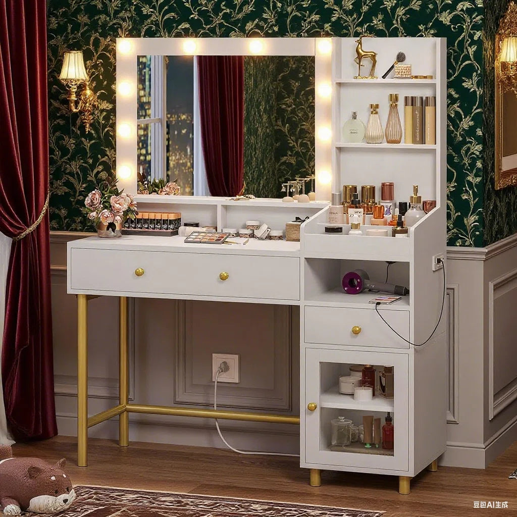 White Lighted Makeup Vanity Desk with 3 Adjustable Light Modes- OUCH CART | Dressing table