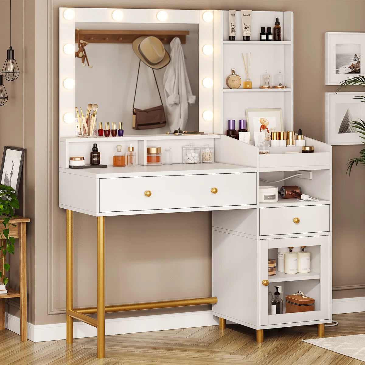 White Lighted Makeup Vanity Desk with 3 Adjustable Light Modes OUCH CART