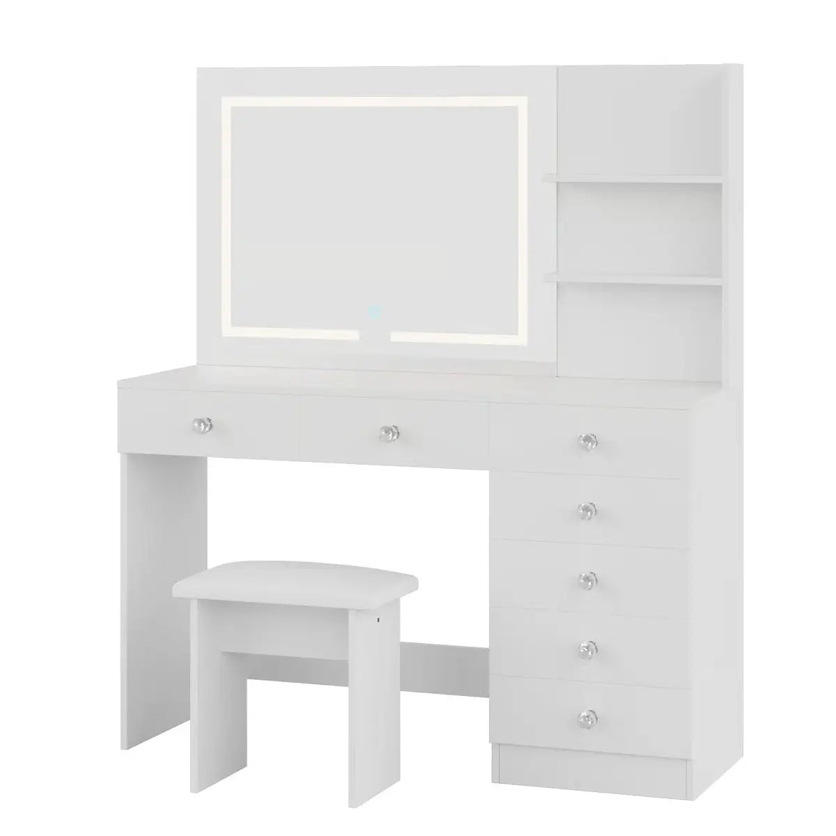 7-Drawer Makeup Vanity Table with LED Lighting and Built-In Charging Station-OUCH CART |Dressing table
