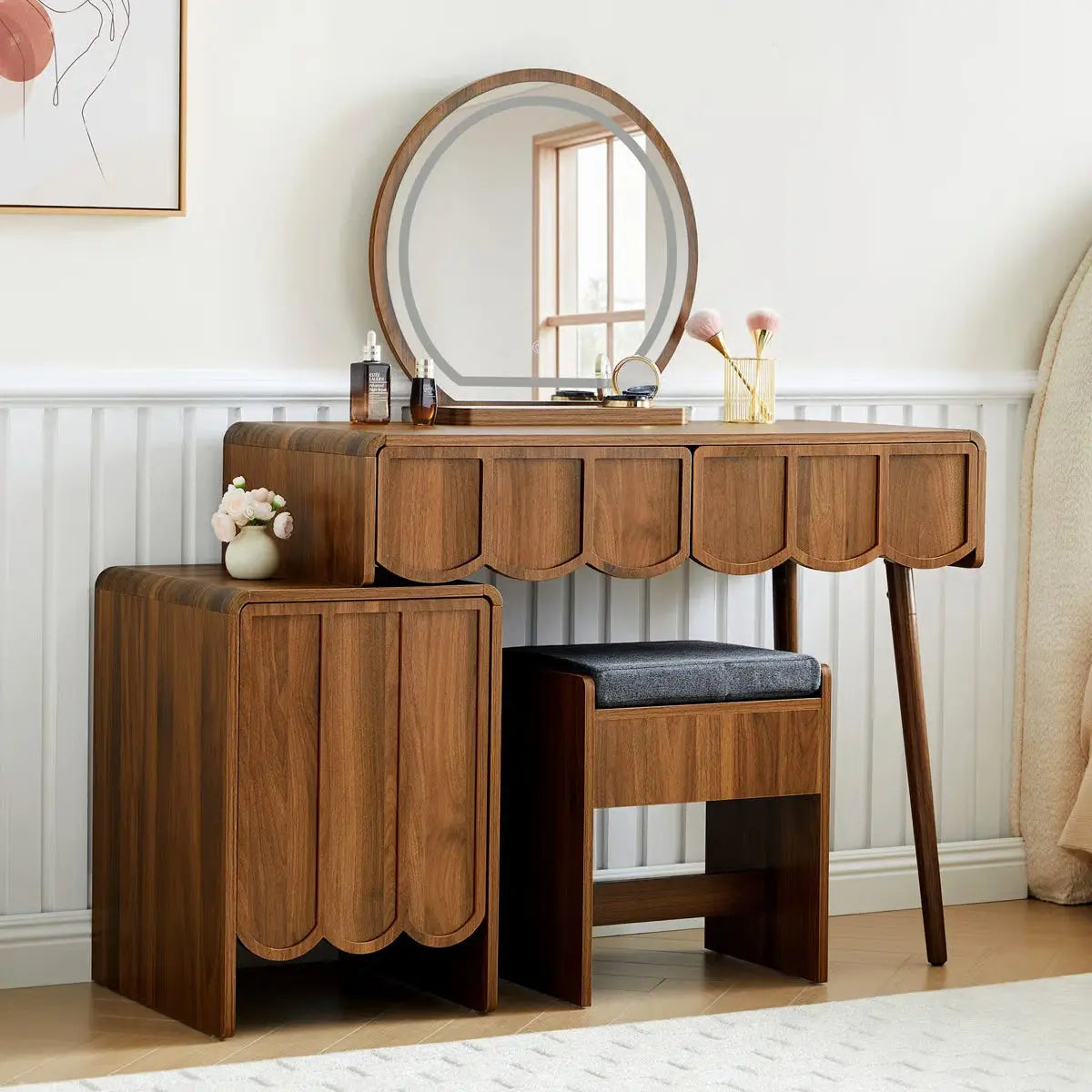 Modern Makeup Vanity Set with, Storage Drawers & Comfortable Stool