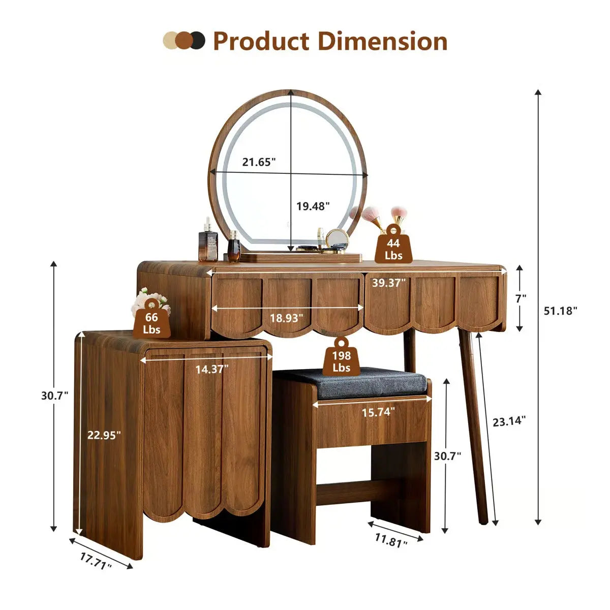 Modern Makeup Vanity Set with, Storage Drawers & Comfortable Stool