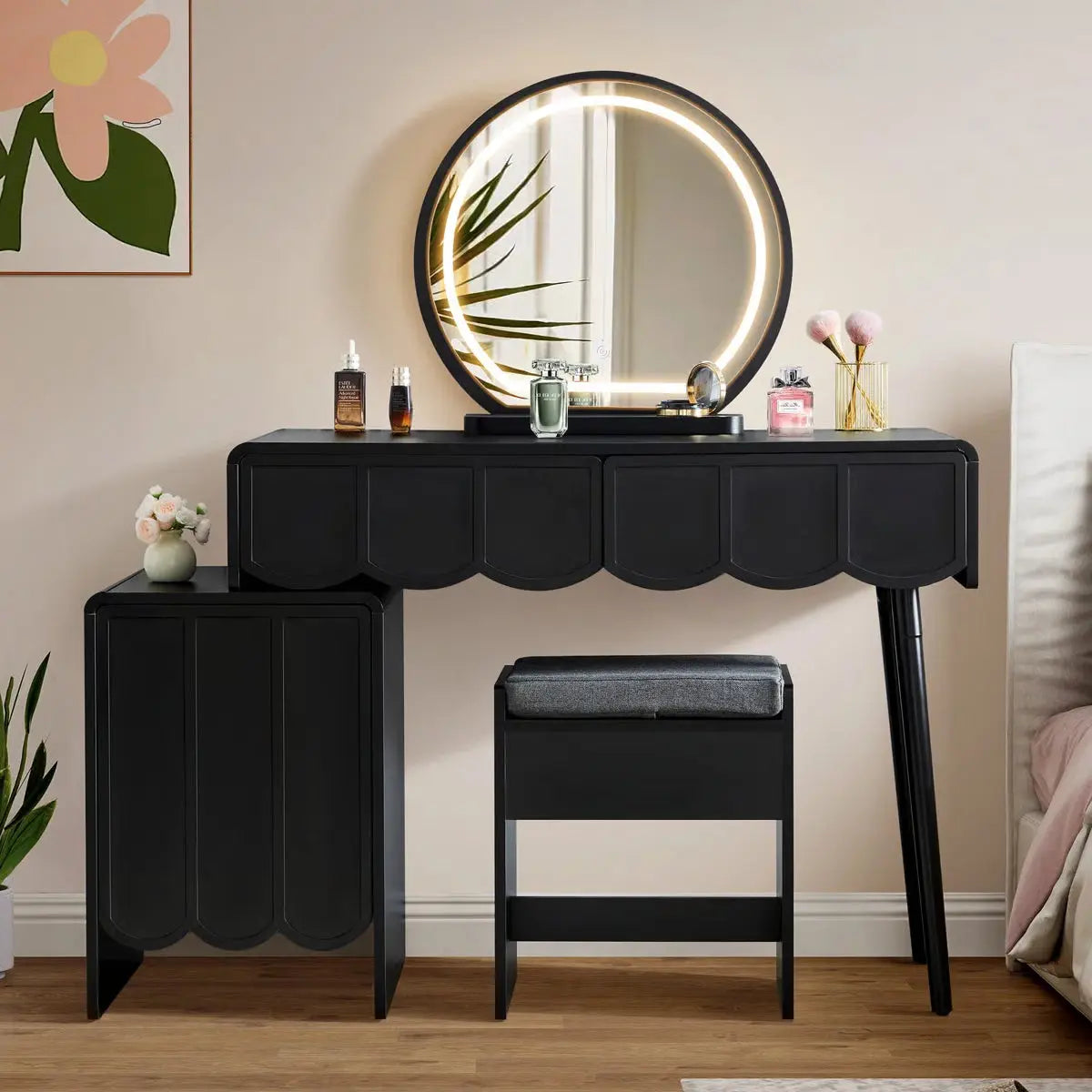 Modern Makeup Vanity Set with, Storage Drawers & Comfortable Stool