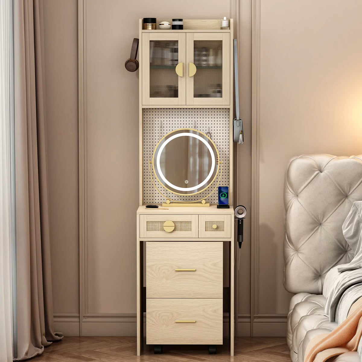 Makeup Vanity Set with LED Lights and Power Outlets-OUCH CART
Dressing table