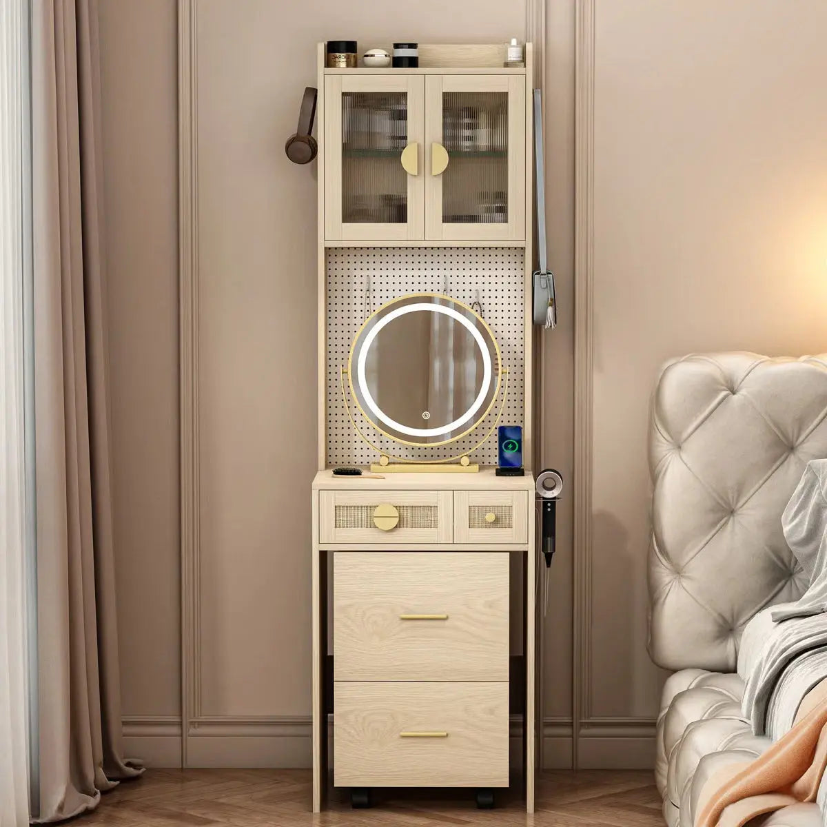 Makeup Vanity Set with LED Lights and Power Outlets-OUCH CART
Dressing table